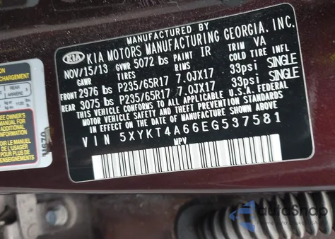 2014 Kia Sorento Lx z USA, uszkodzony, nr VIN 5XYKT4A66EG537581